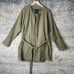 Madewell Jacket Womens Large Green Belted Kimono Open Front Relaxed Utility Coat
